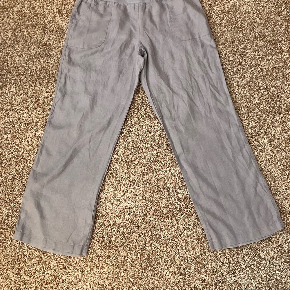 Allen Allen Light Gray 100% Linen Pants